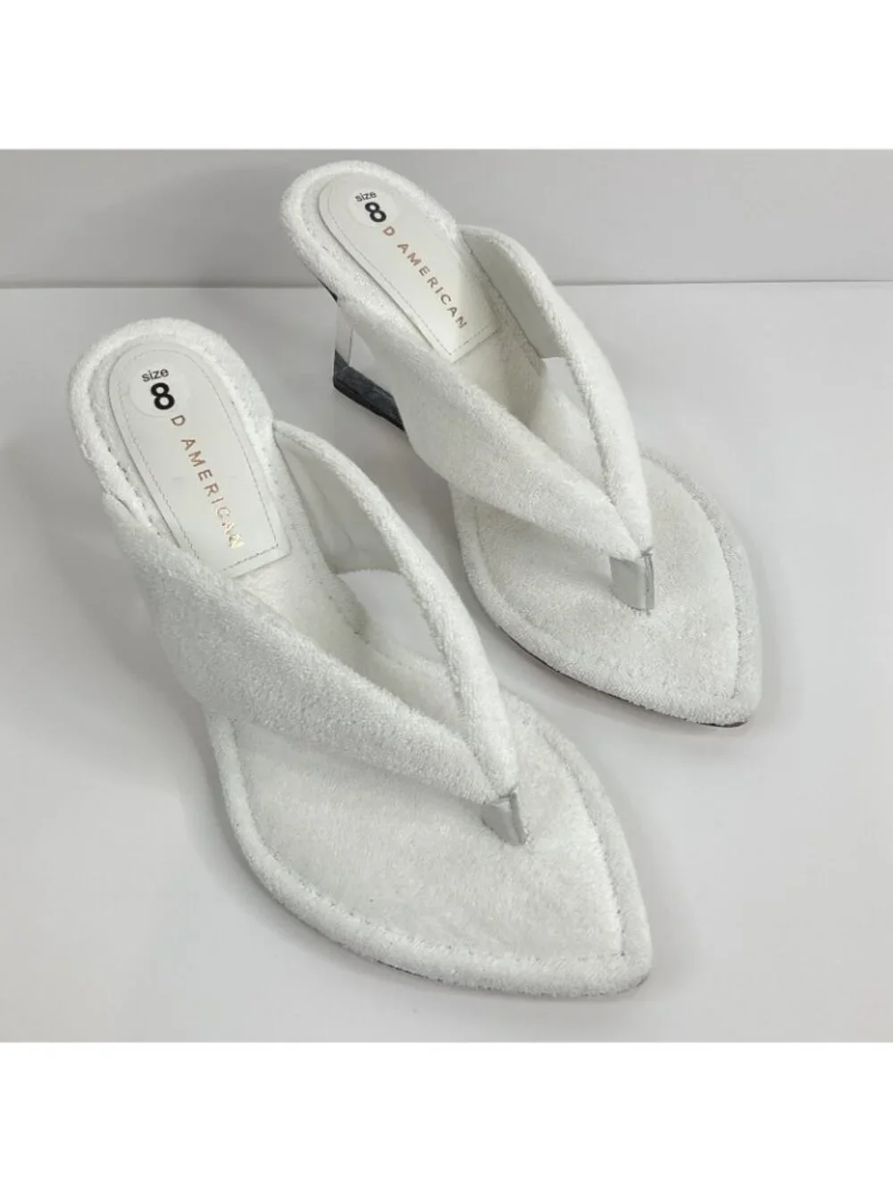 Good American Heels Womens Sz 8 White Terry Cloth Cinder F*cking Rella $260 Nwb